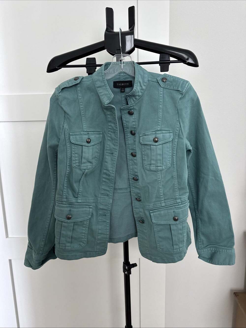 Talbots Teal Button Front Jacket XS Long Sleeve Pockets Epaulette